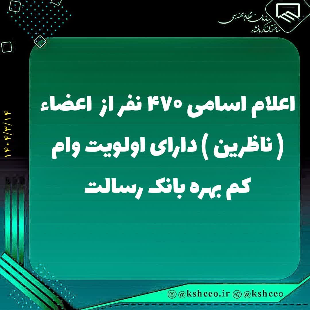 اعلام اسامی 470 نفر از اعضاء ( ناظرین ) دارای اولویت وام کم بهره بانک رسالت 